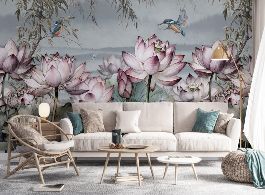 Schilderij van bloemen en een vogel Schilderij van bloemen en een vogel