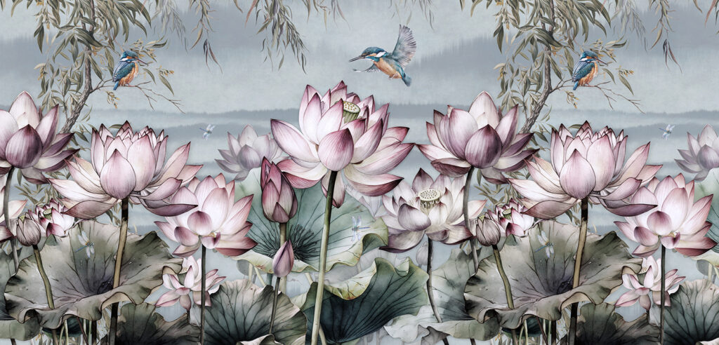 Schilderij van bloemen en een vogel Schilderij van bloemen en een vogel
