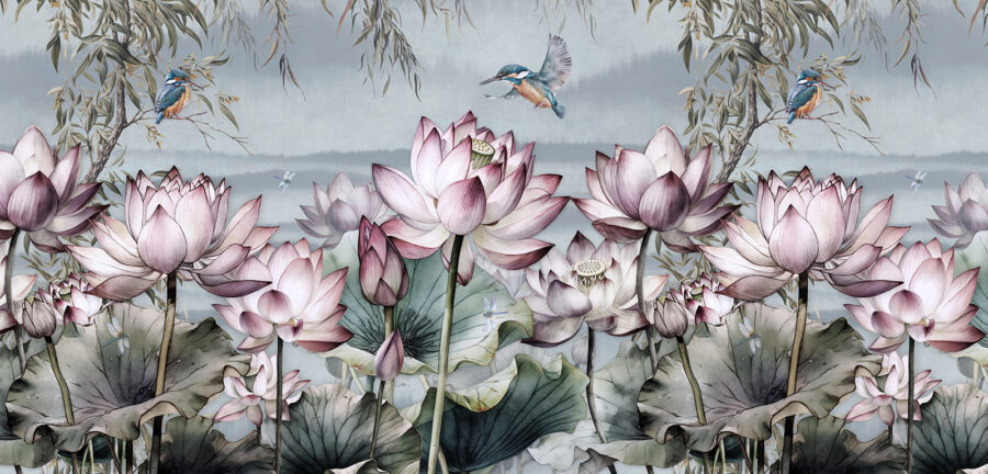 Schilderij van bloemen en een vogel Schilderij van bloemen en een vogel