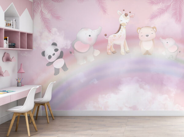 Groep dieren op een regenboog Groep dieren op een regenboog