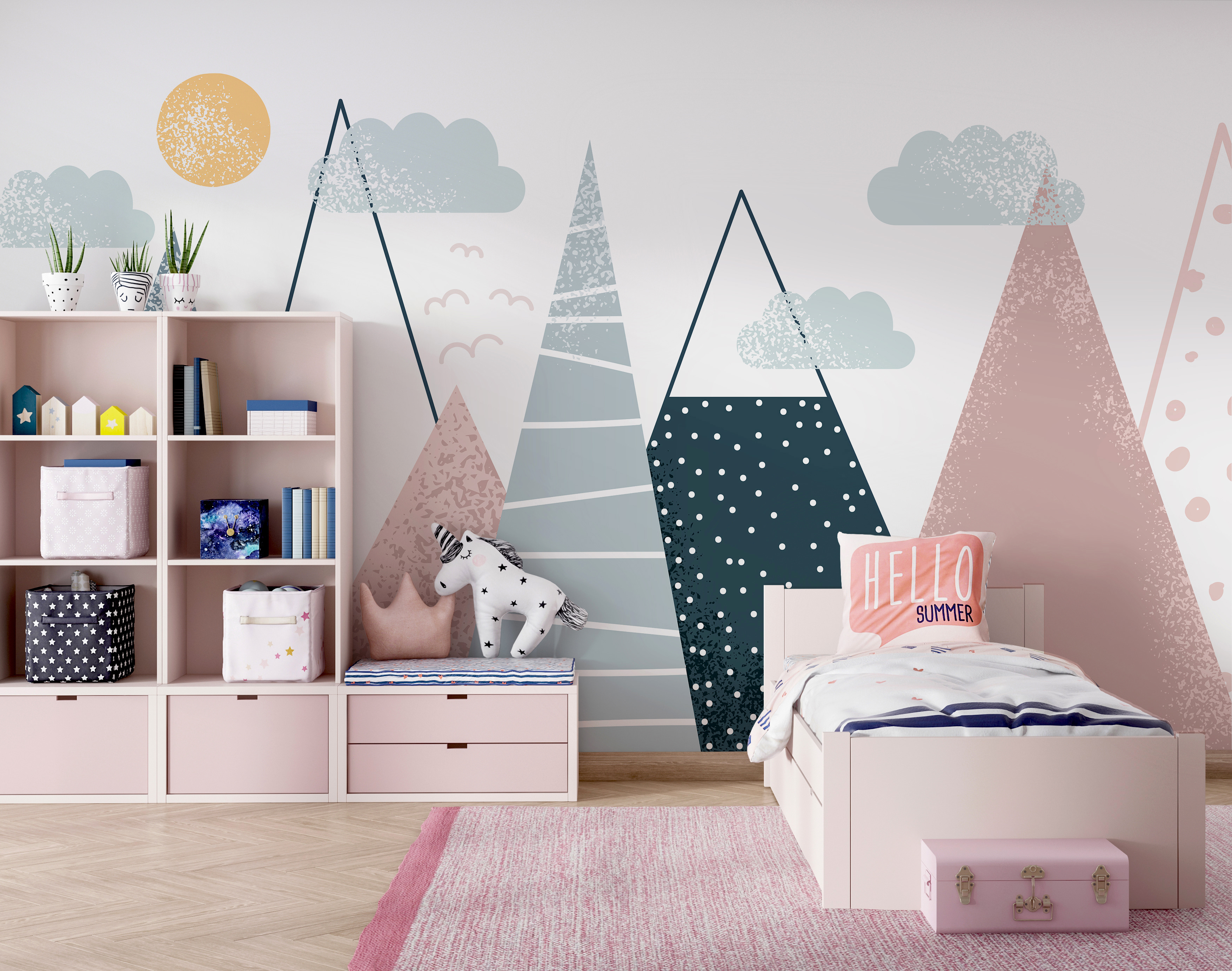 Group of mountains with trees and clouds Group of mountains with trees and clouds