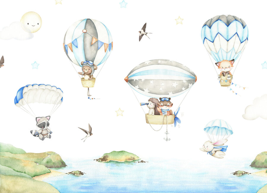 Groep dieren in heteluchtballonnen