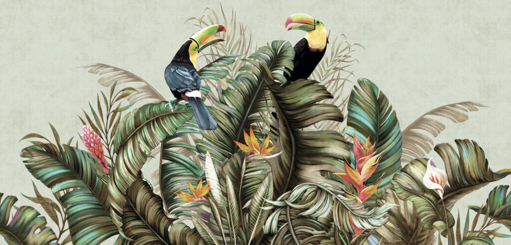 Groep vogels op een plant Groep vogels op een plant