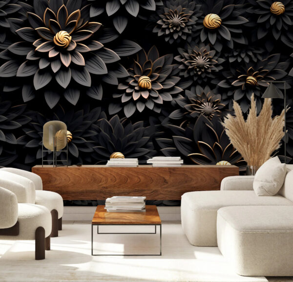 Elegante monochrome bloemen met metallic hart Elegante monochrome bloemen met metallic hart