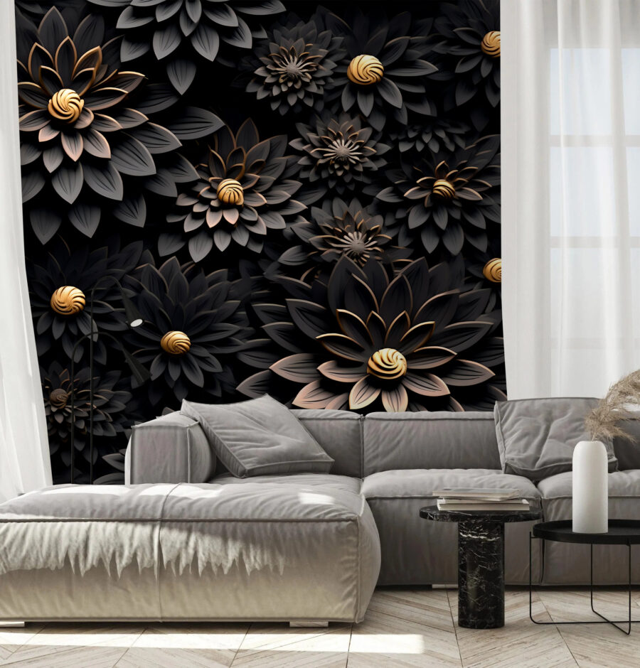 Elegante monochrome bloemen met metallic hart