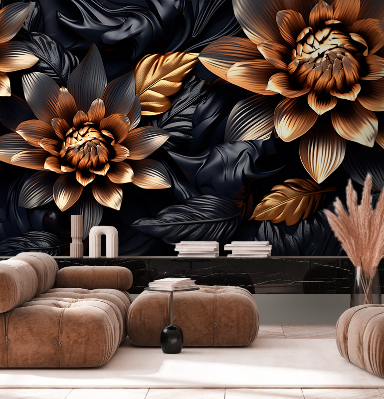 Bronzen bloemen in middernachtelijke schaduwen.