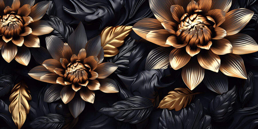 Bronzen bloemen in middernachtelijke schaduwen.