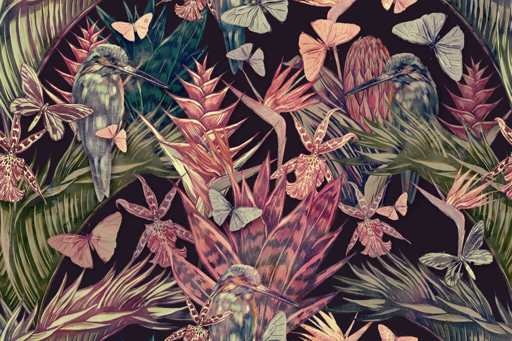 Patroon van tropische planten en vogels Patroon van tropische planten en vogels