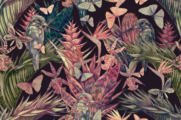 Patroon van tropische planten en vogels Patroon van tropische planten en vogels