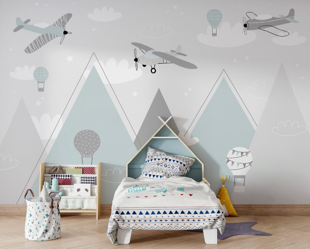 Wallpaper with airplanes and mountains