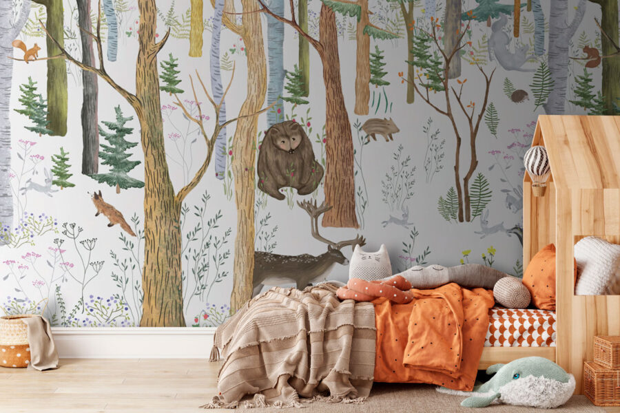 Fotobehang Bos met bomen en dieren - Afbeelding 2