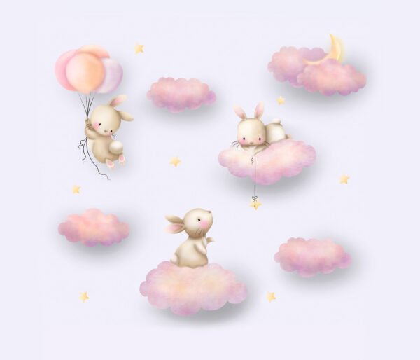 Groep konijnen op wolken Groep konijnen op wolken