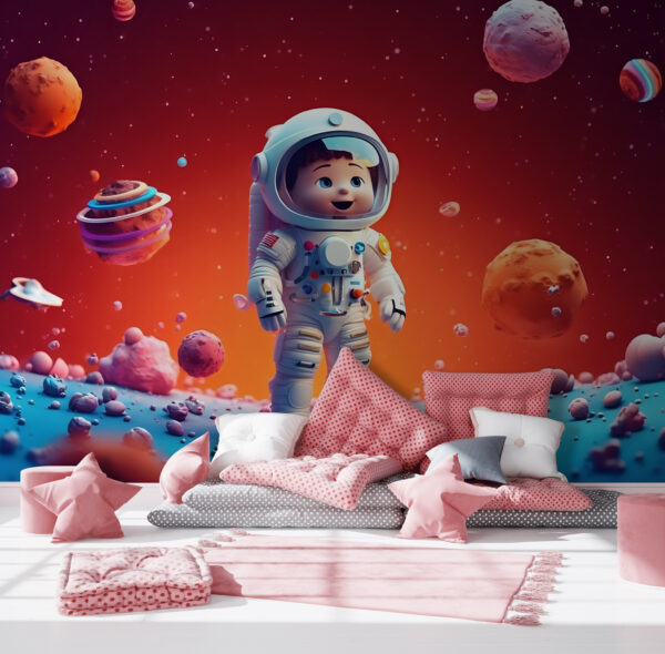 Cartoon van een speelgoed astronaut in de ruimte Cartoon van een speelgoed astronaut in de ruimte
