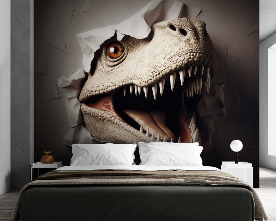 Dinosauruskop uit een muur
