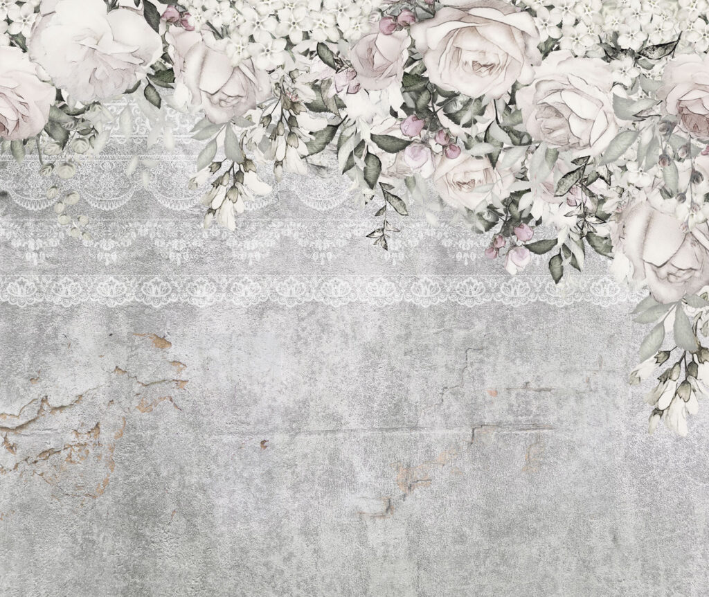 Witte en roze bloemen op een grijze achtergrond Witte en roze bloemen op een grijze achtergrond
