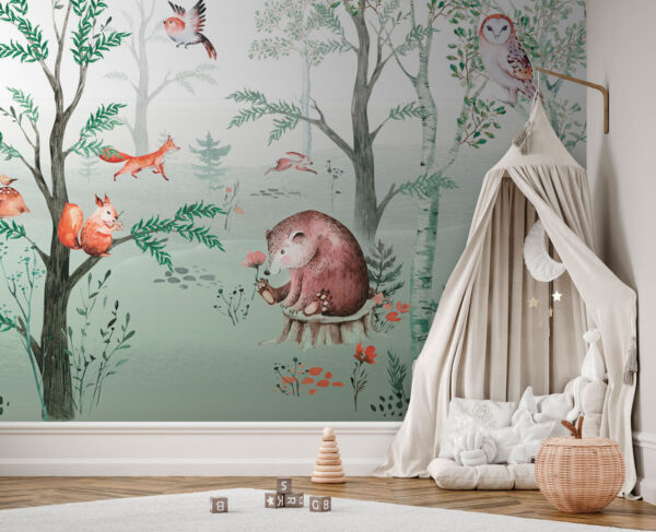 Schilderij van dieren in een bos Schilderij van dieren in een bos