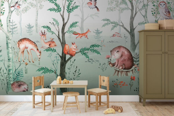 Schilderij van dieren in een bos Schilderij van dieren in een bos