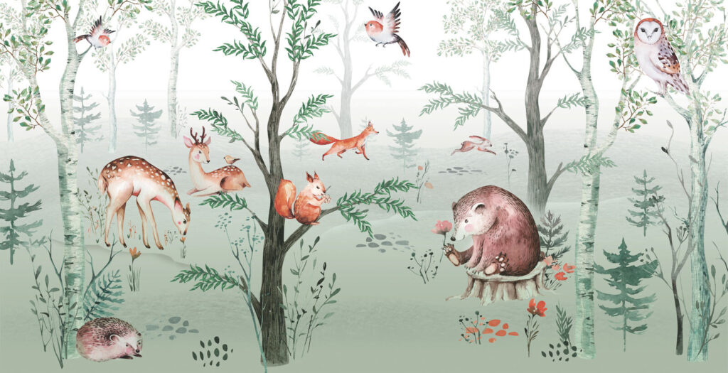 Schilderij van dieren in een bos Schilderij van dieren in een bos