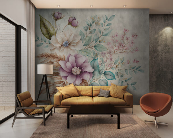 Schilderij van bloemen en bladeren Schilderij van bloemen en bladeren
