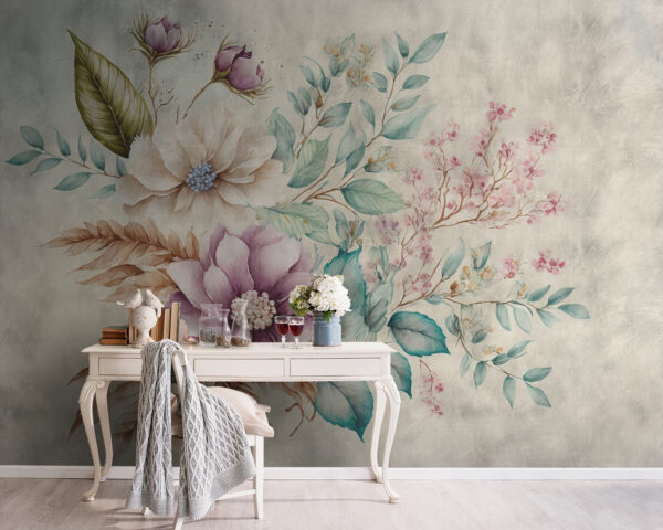 Schilderij van bloemen en bladeren Schilderij van bloemen en bladeren