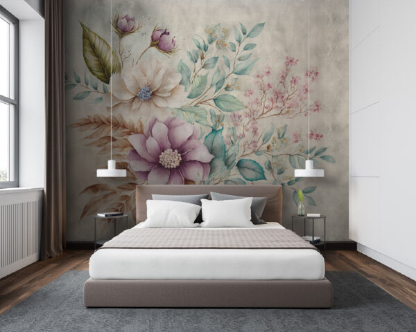 Schilderij van bloemen en bladeren Schilderij van bloemen en bladeren