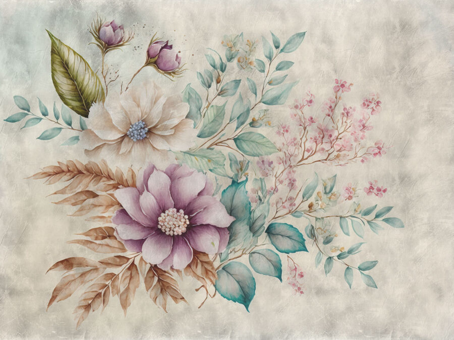 Schilderij van bloemen en bladeren Schilderij van bloemen en bladeren