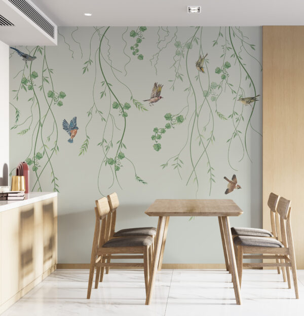 Behang met vogels en wijnranken Behang met vogels en wijnranken