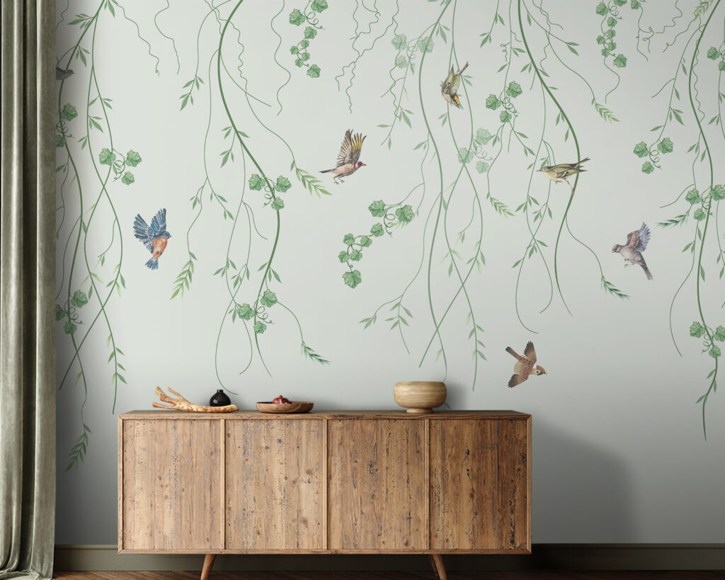 Wallpaper with birds and vines Wallpaper with birds and vines