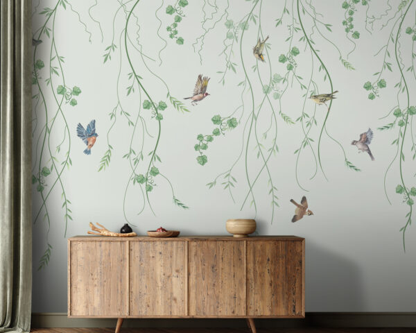 Behang met vogels en wijnranken Behang met vogels en wijnranken