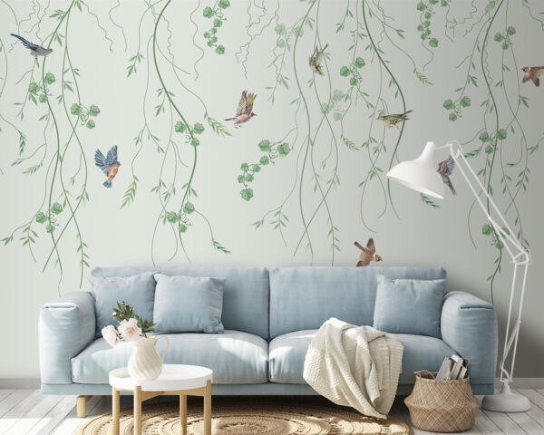 Behang met vogels en wijnranken Behang met vogels en wijnranken