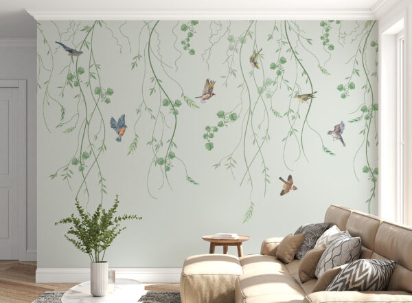 Behang met vogels en wijnranken Behang met vogels en wijnranken