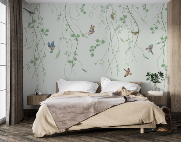 Behang met vogels en wijnranken Behang met vogels en wijnranken