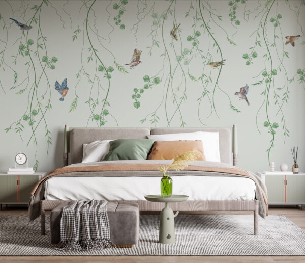Behang met vogels en wijnranken Behang met vogels en wijnranken