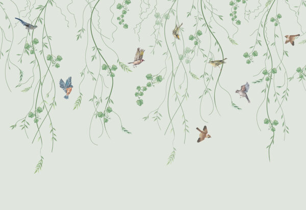 Behang met vogels en wijnranken Behang met vogels en wijnranken