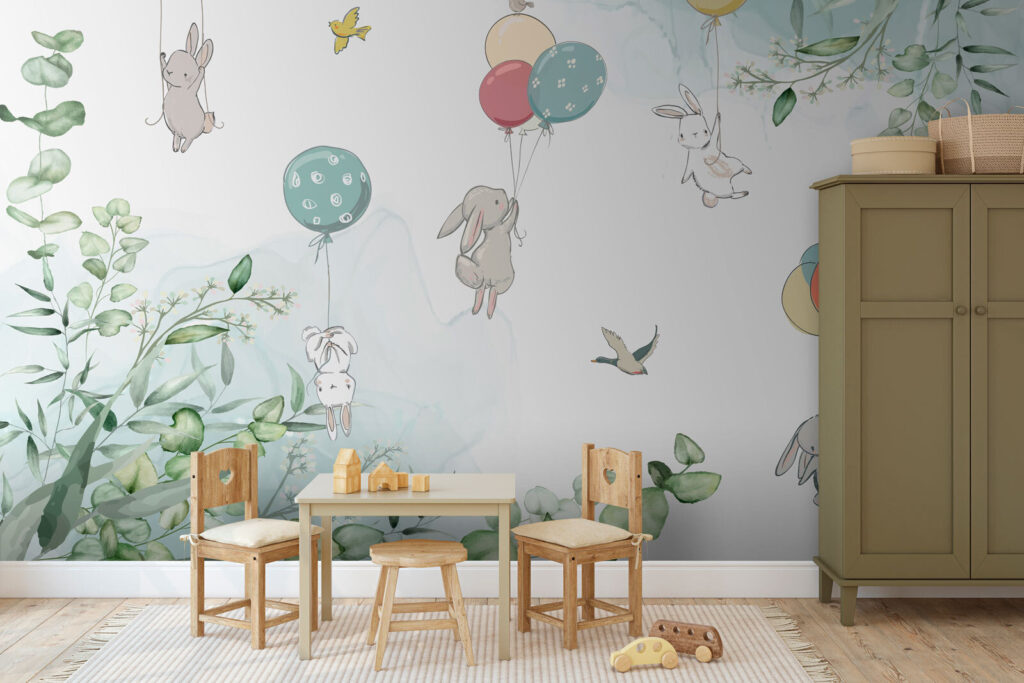 Group of bunnies holding balloons Group of bunnies holding balloons
