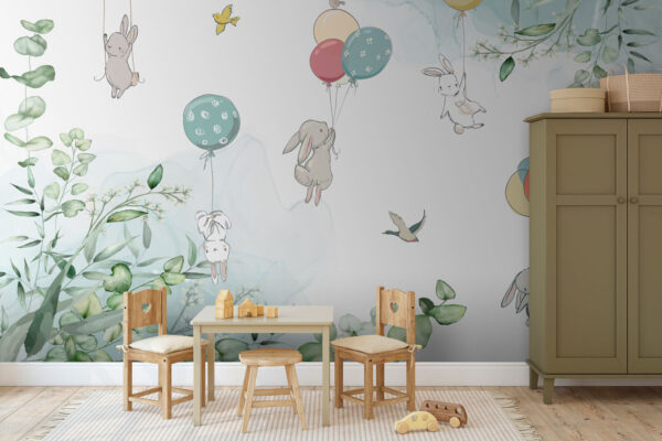 Groep konijntjes met ballonnen Groep konijntjes met ballonnen