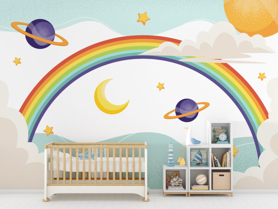 Regenboog met planeten en sterren