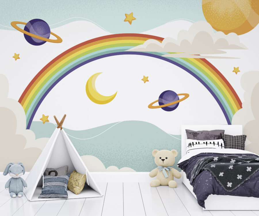Regenboog met planeten en sterren