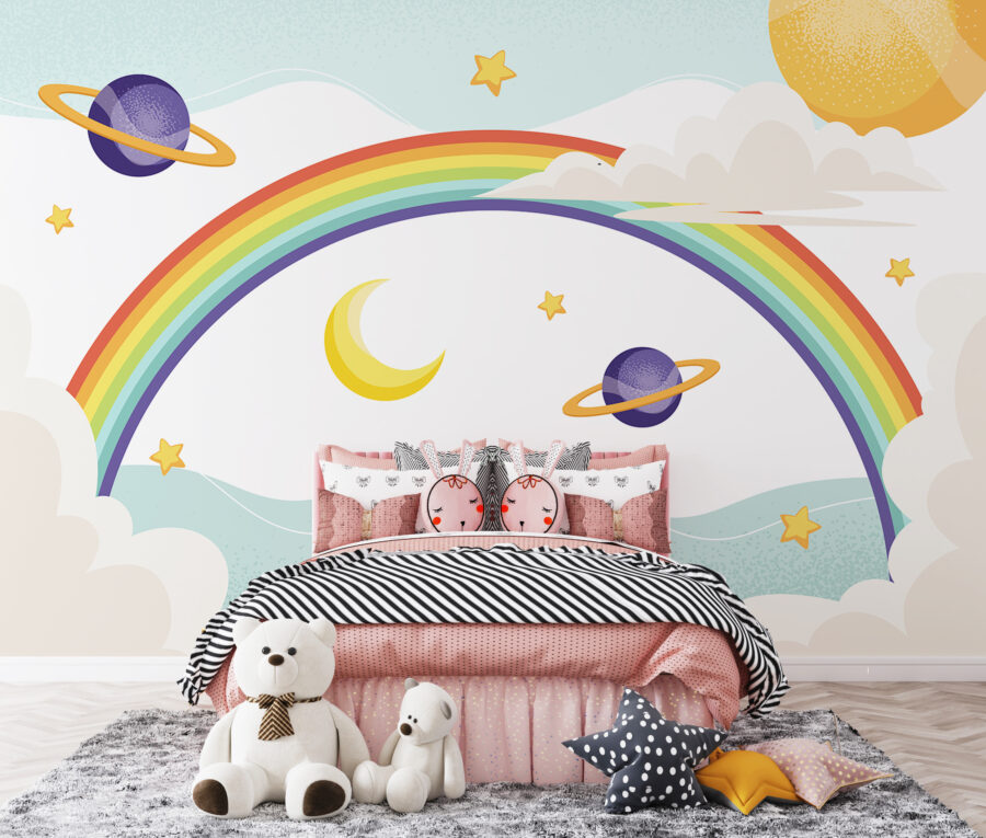 Regenboog met planeten en sterren