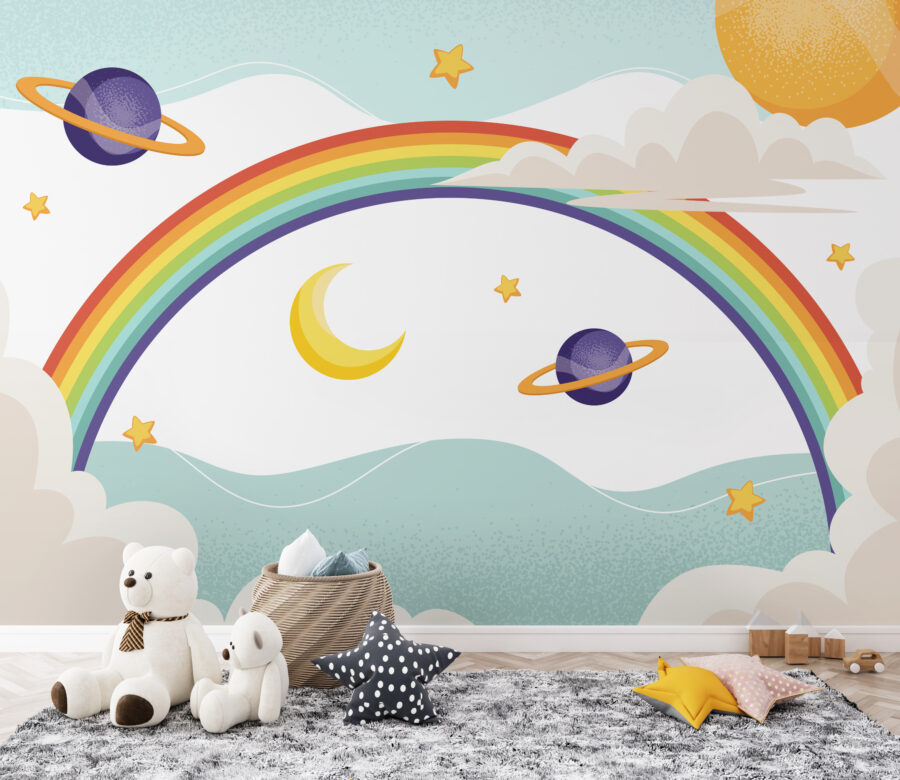 Regenboog met planeten en sterren