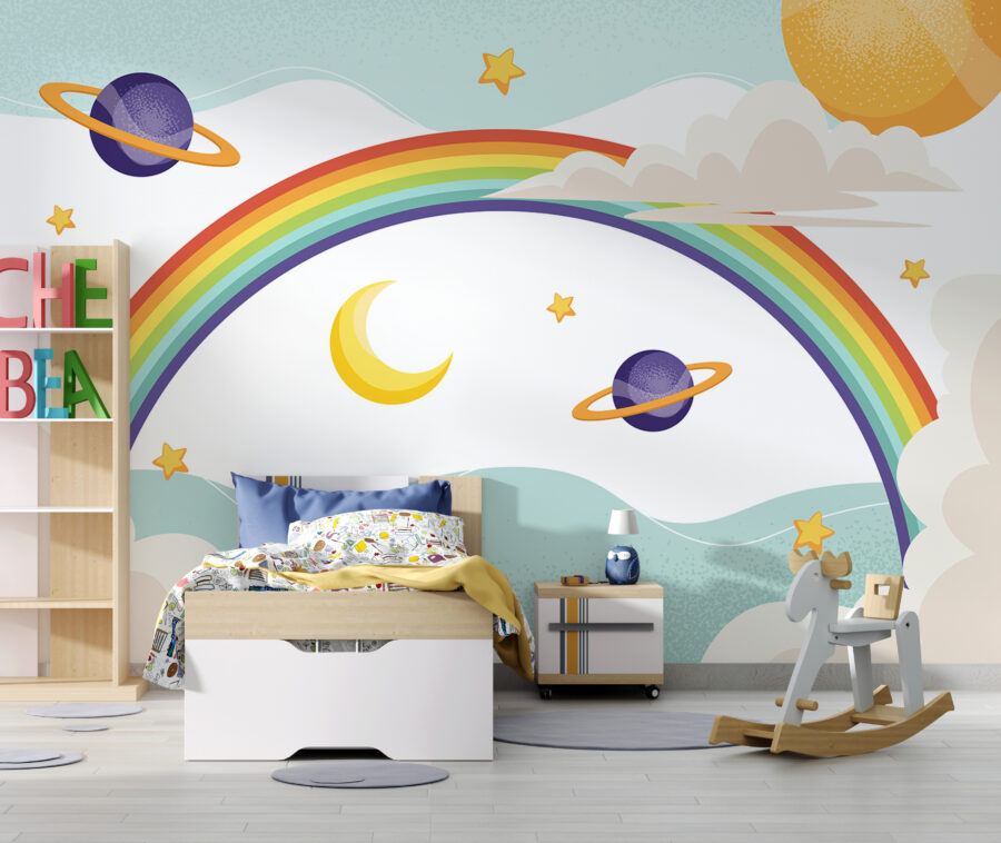 Regenboog met planeten en sterren