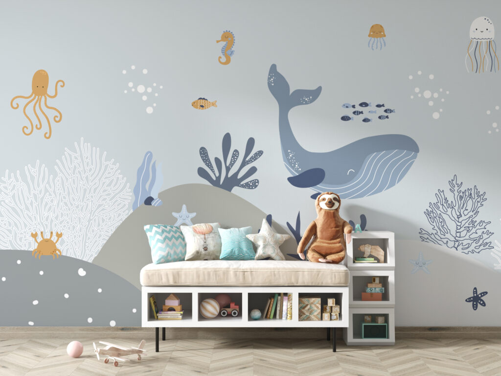 Whale and fish under water Whale and fish under water