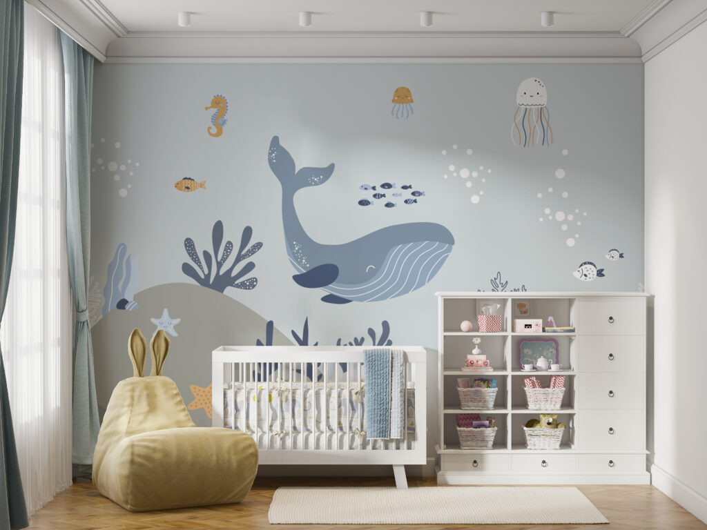 Whale and fish under water Whale and fish under water