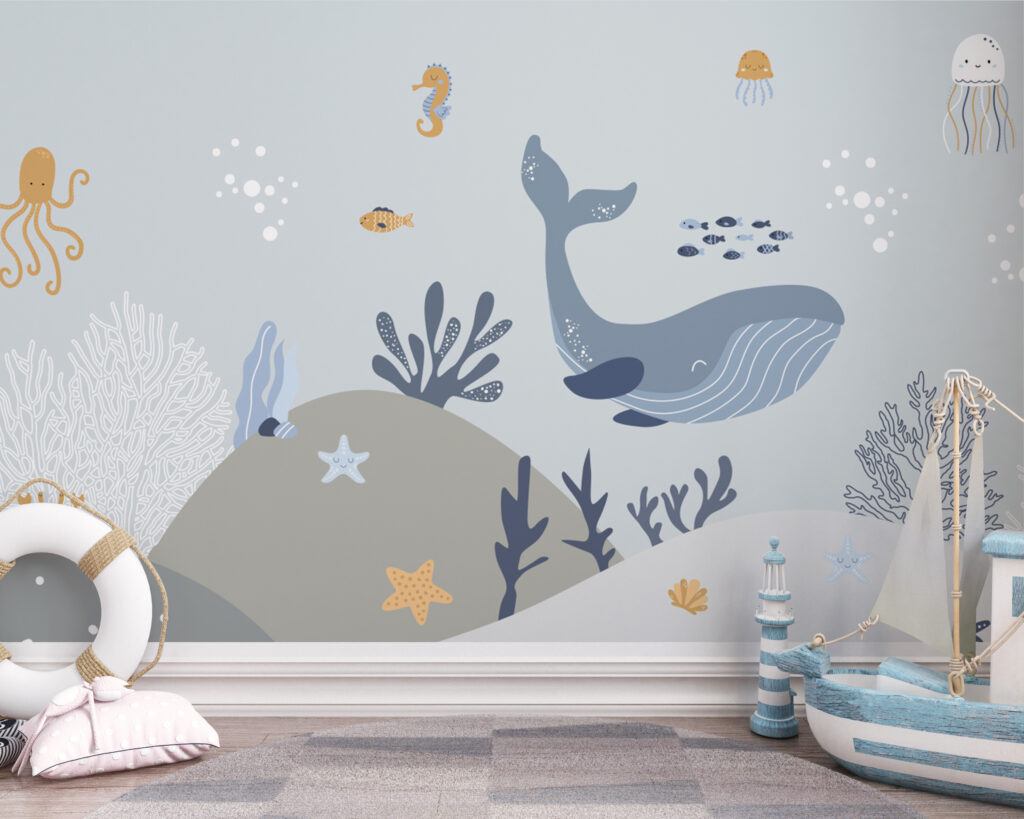 Whale and fish under water Whale and fish under water