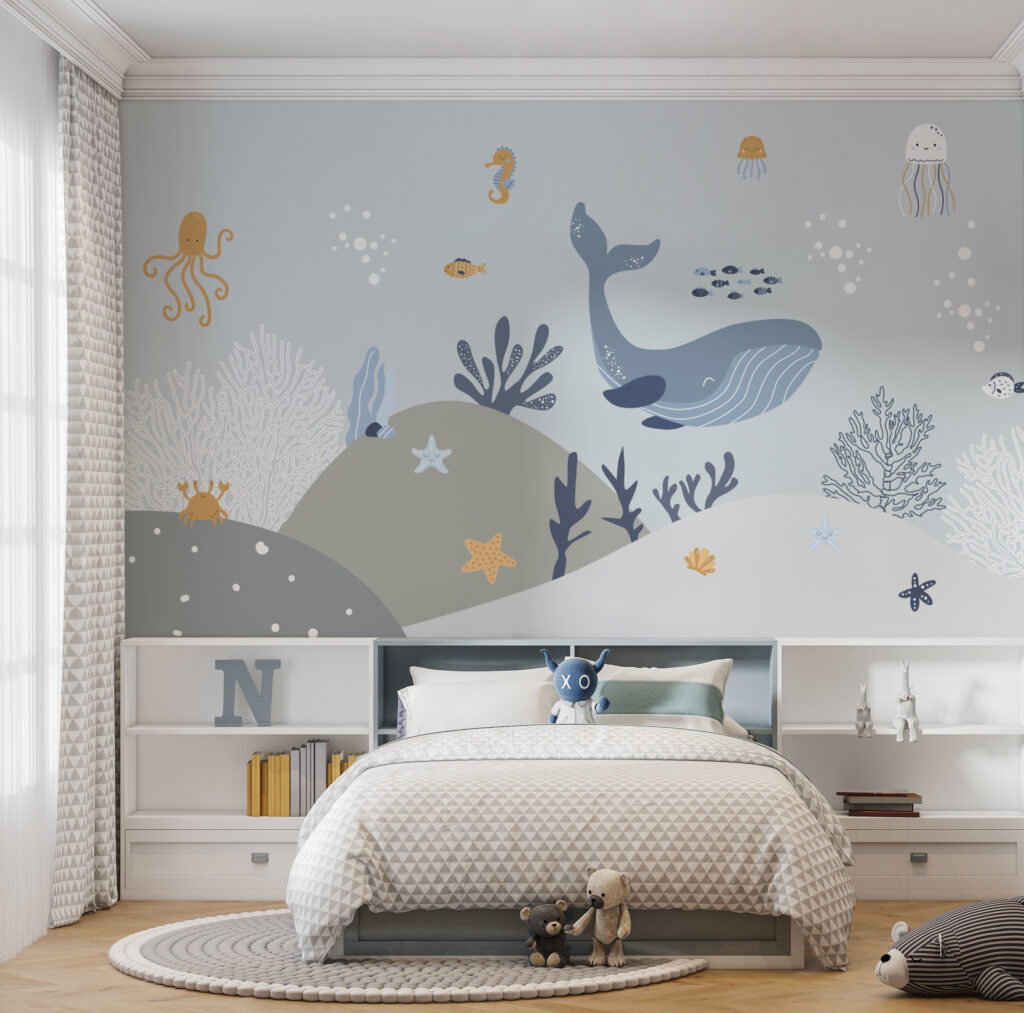 Whale and fish under water Whale and fish under water