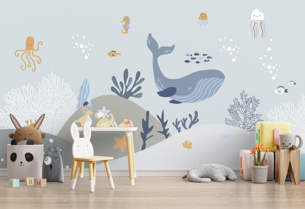 Whale and fish under water Whale and fish under water