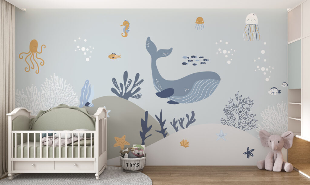 Whale and fish under water Whale and fish under water