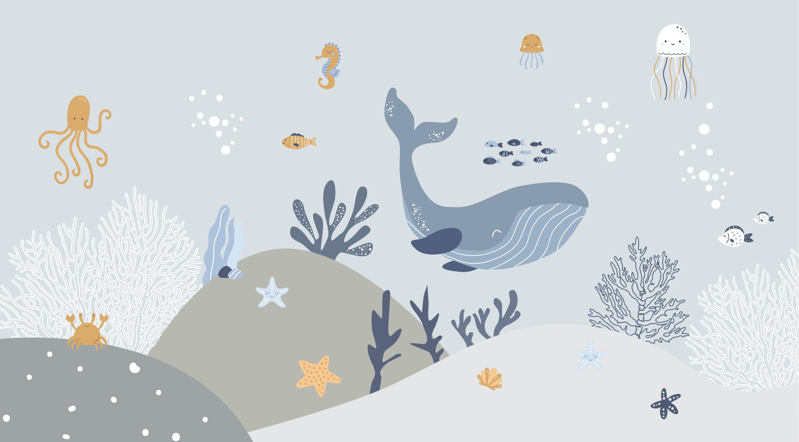 Whale and fish under water Whale and fish under water