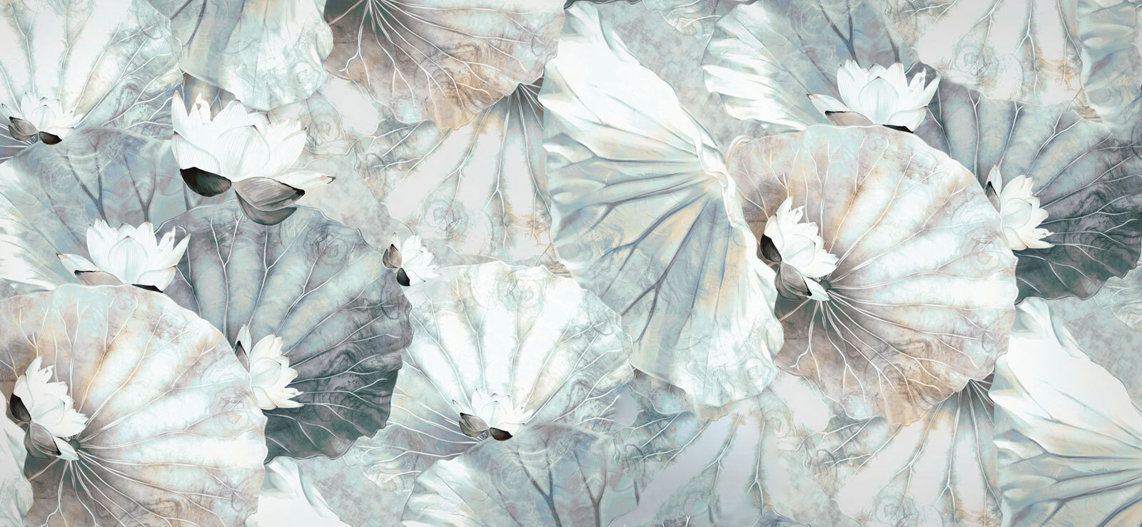 Elegant lilies on soft water leaves