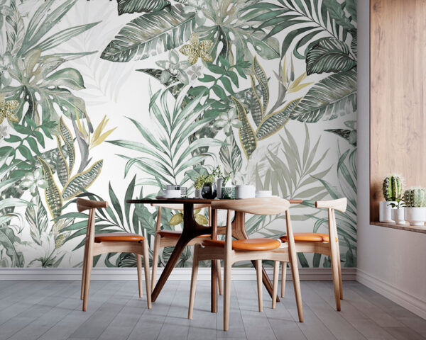 Behang met bladeren en bloemen Behang met bladeren en bloemen
